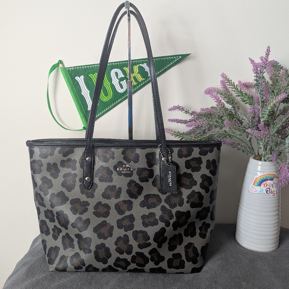 Coach City Tote In Leopard Print - Picture 1 of 11